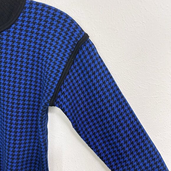Morgan Taylor VTG 80s Houndstooth Sweater 100% Wool Size M Blue Black Mockneck - Picture 5 of 12